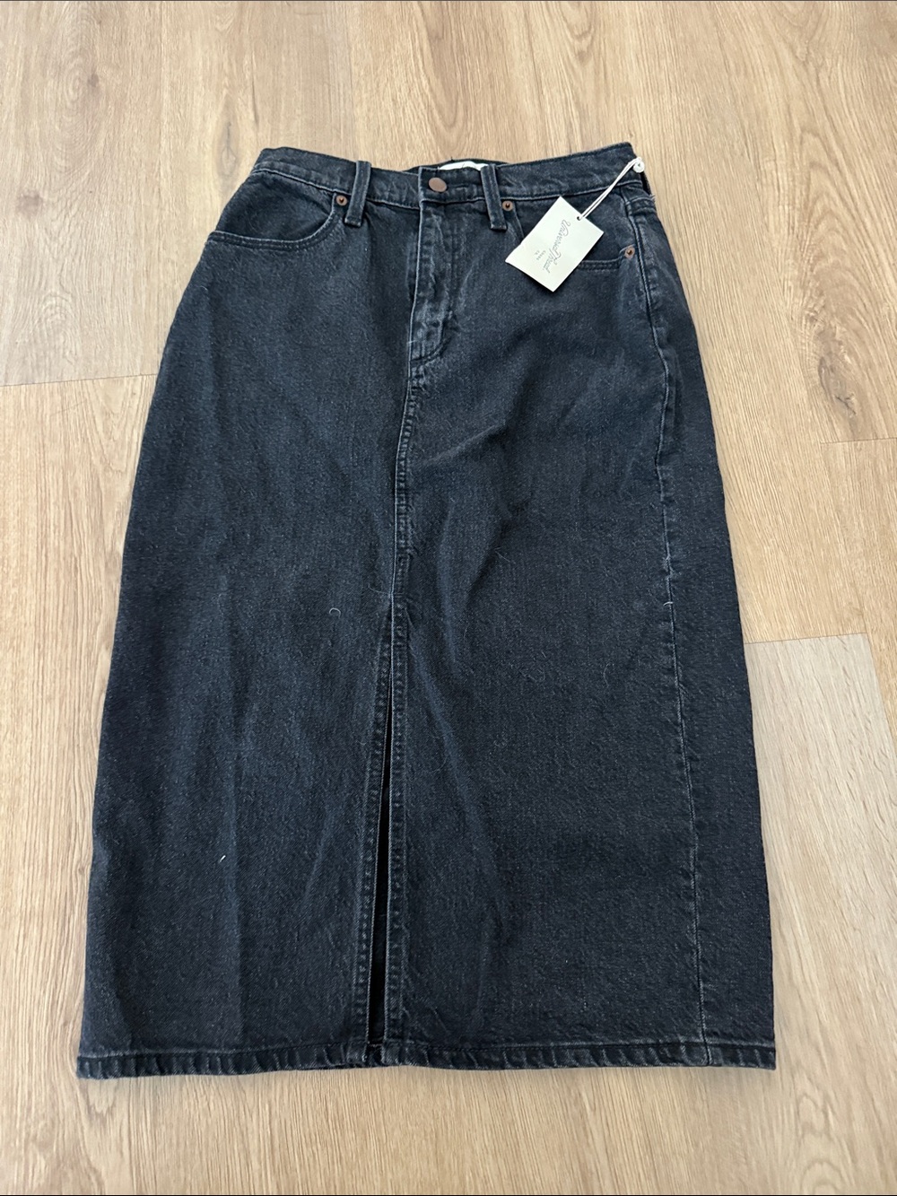 Universal Thread Black Denim Midi Skirt with Front Slit